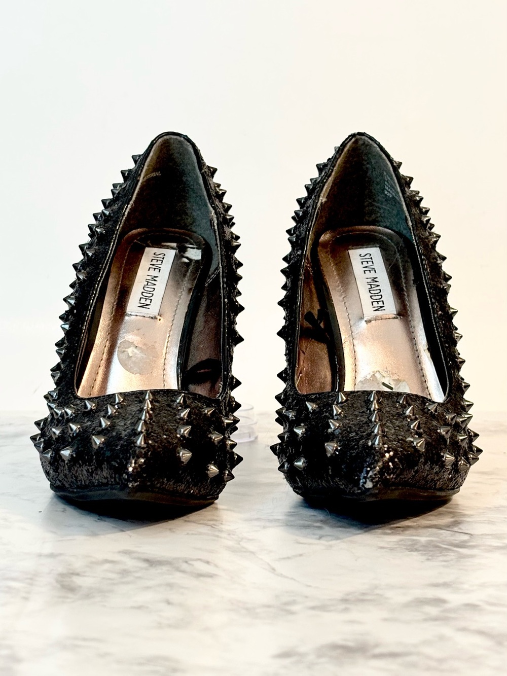Steve Madden Black Studded Glitter Stiletto Heel - Picture 7 of 10